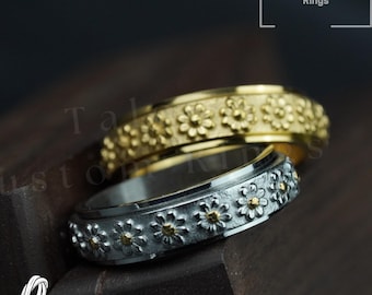 Daisy Flower Spinner Ring – Fidget-ring met bloemen voor vrouwen, angstverlichtingsring, unieke band in boho-stijl, gepersonaliseerde cadeauring