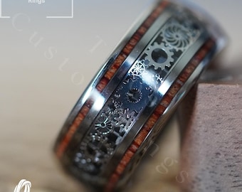 Personalized Tungsten Gear Wedding Ring: Industrial Mechanical Band