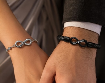Custom Infinity Couple Bracelet – Personalized Matching Bracelets, Engraved Name Jewelry, Anniversary Gift for Him Her