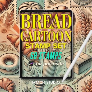 Cartoon Bread Procreate Stamp Set – 68 Unique Bakery-Inspired Stamps for Digital Art