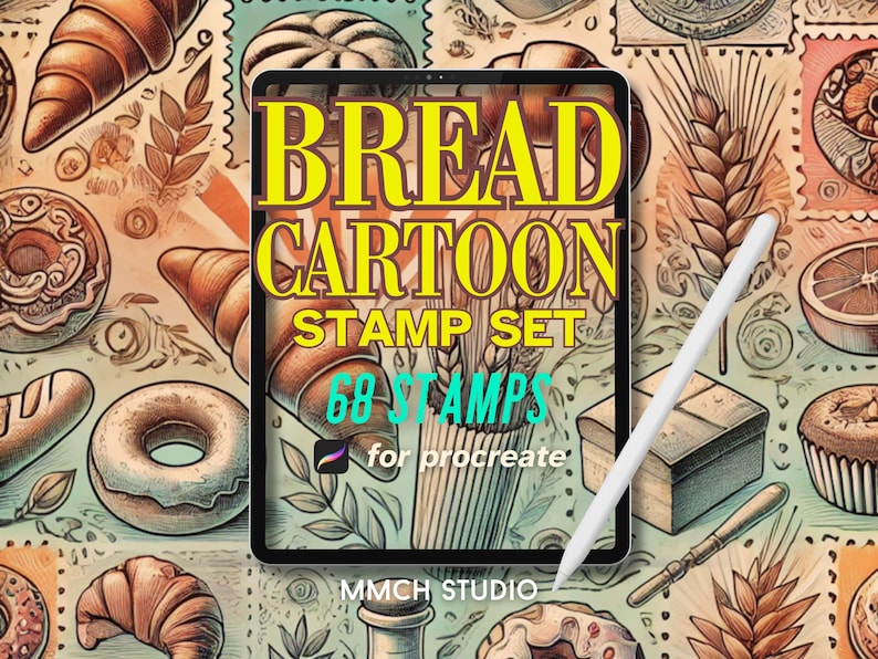 Cartoon Bread Procreate Stamp Set – 68 Unique Bakery-Inspired Stamps for Digital Art