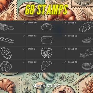 Cartoon Bread Procreate Stamp Set – 68 Unique Bakery-Inspired Stamps for Digital Art