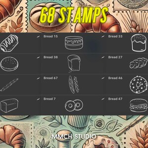 Cartoon Bread Procreate Stamp Set – 68 Unique Bakery-Inspired Stamps for Digital Art