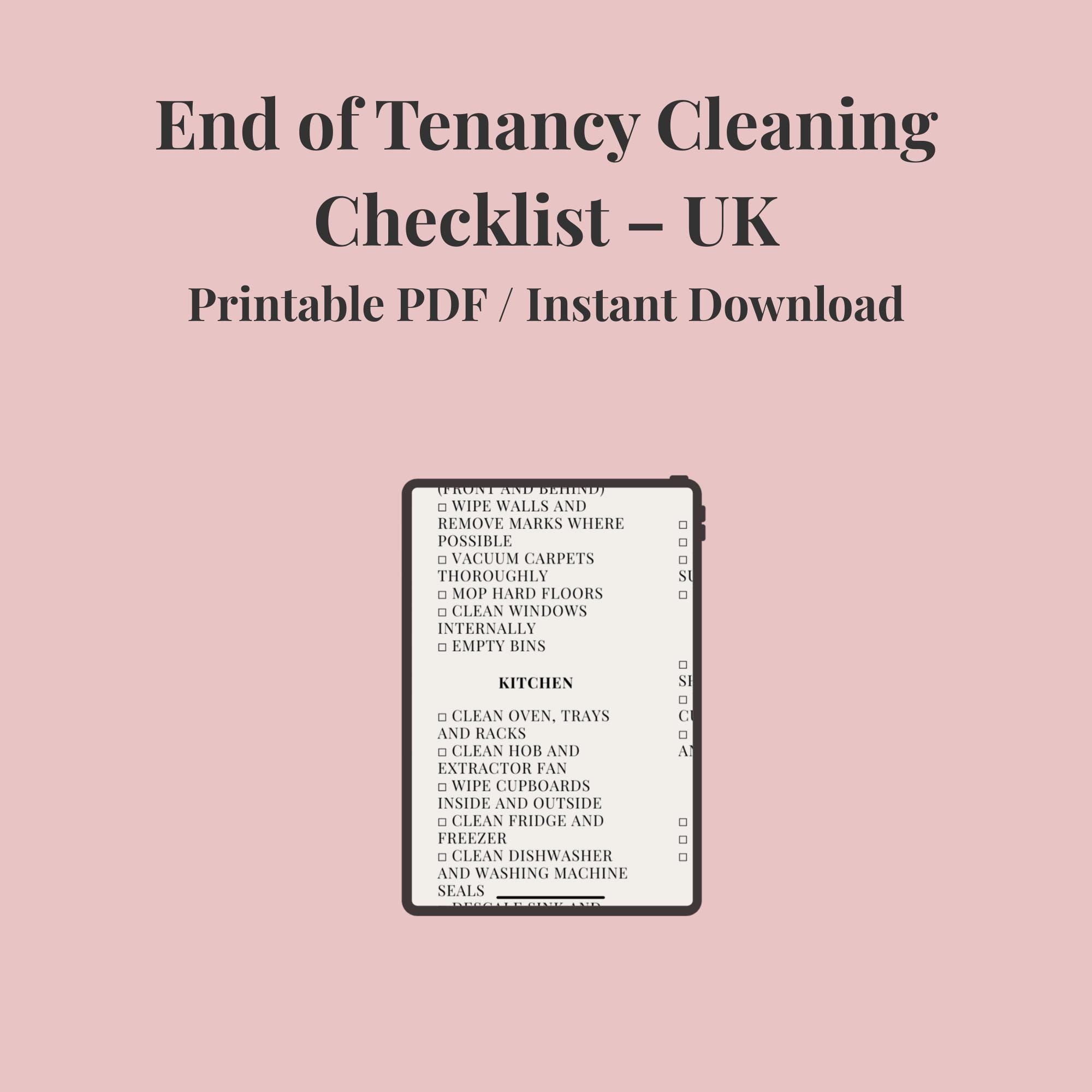 End of Tenancy Cleaning Checklist UK Printable for Tenants and ...