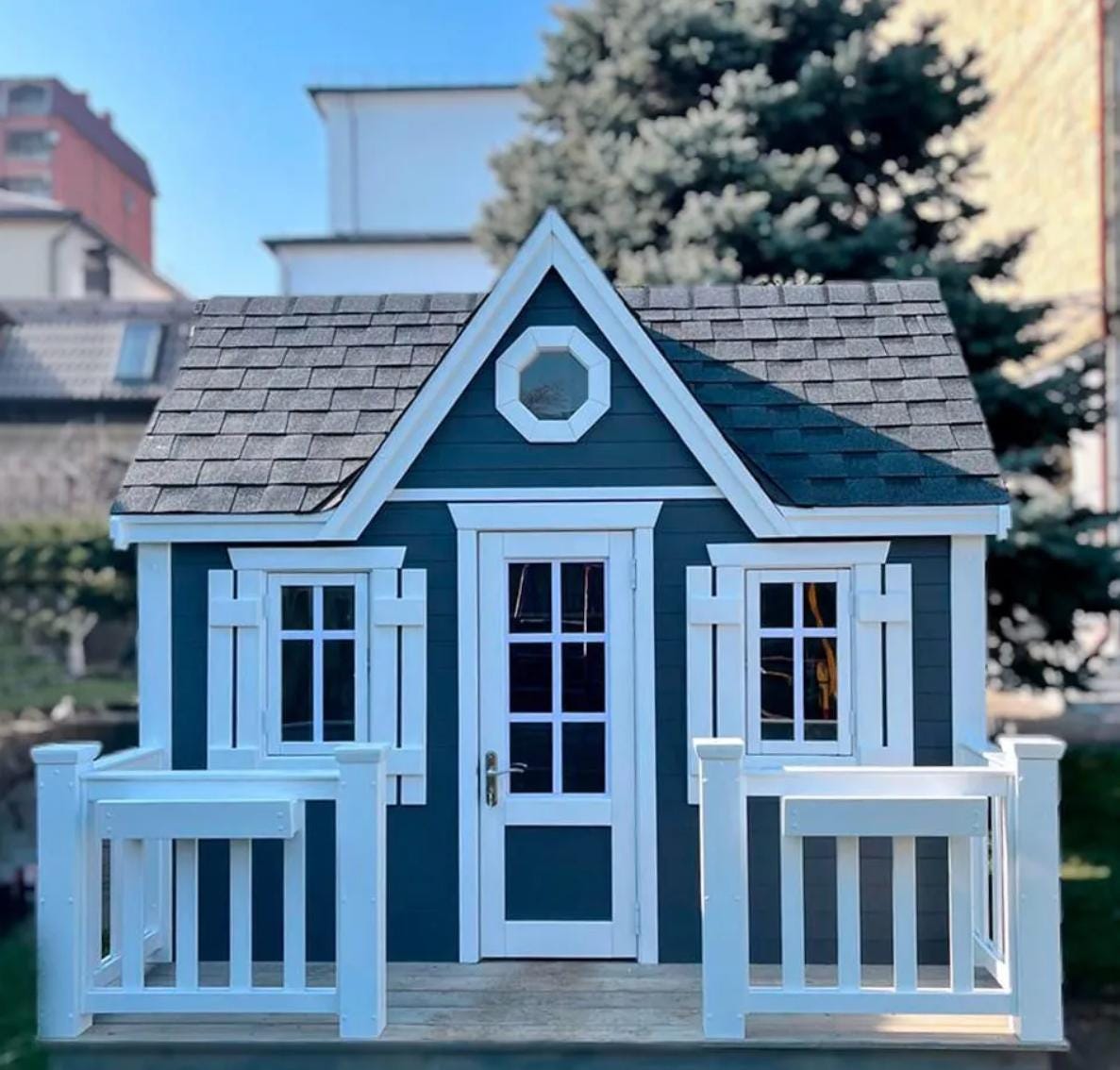 Wooden Kids Playhouse for Outdoor Use. Children's Play House, Game room, Colorful Playing House, Kids Playroom.