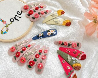 Flower Embroidery Hair Pin Rose Flower Embroidered Hair Clips Hair Accessories Handmade Floral Embroidery Hair Clips Gift For Her