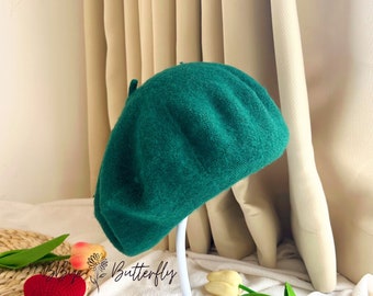 Solid Wool Beret French Style Beret Accessories Berets Hat Classic Berets 100% Wool Beret Cap Forest Green Beret Hat for Women Gifts for Mom