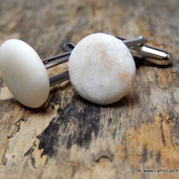 Organic white sea pebble cufflinks for him or her with Genuine Natural Amalfi Sea Glass /nr67