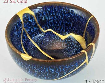 SOLD**** 23.5K gold Cobalt blue Kintsugi bowl