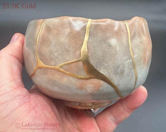 SOLD**** 23.5K Gold Kintsugi crackle glaze handmade bowl