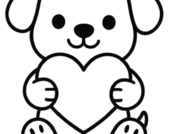 Chien tenant un coeur | Conception aux contours épurés pour l'artisanat – Modèle d'artisanat | TÉLÉCHARGEMENT SVG instantané