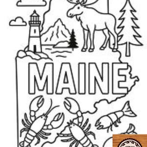 May include: Black and white line art of the state of Maine, featuring a moose, lighthouse, pine tree, and lobsters. The word "MAINE" is prominently displayed. A small logo for Brayden Woodworking is in the bottom right corner.