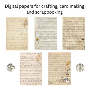 10 diseños de papel digital / 8,5” x 11” / Paquete de papel digital con estilo musical vintage / Hojas universitarias para scrapbooking / Colecciones de papel digital