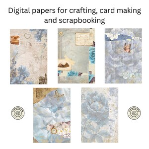 10 diseños de papel digital / 8,5” x 11” / Paquete de papel digital floral azul vintage chic / Hojas de scrapbooking universitarias / Colecciones de papel digital