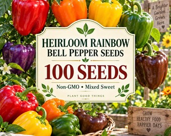 100 Heirloom Rainbow Bell Pepper Seeds, Non-GMO Mixed Sweet Peppers