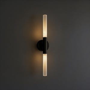 Applique da parete moderna con tubo acrilico, doppia luce LED per specchio, finitura ottone o nero opaco.