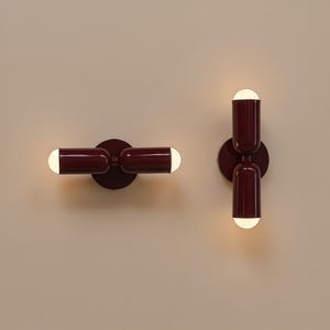 Vinröd vägglampa | Körsbärsfärgad dubbelvägglampa | Badrumslampa | Sovrums- och halllampa