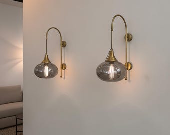 Blown Glass Wall Sconce: Aged Brass Modern Bedside Lamp