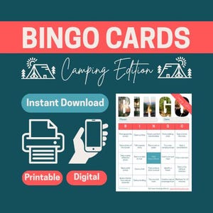 Bingo da campeggio – 10 carte da gioco all'aperto uniche e stampabili, adatte alle famiglie, formato A4, A5, download immediato
