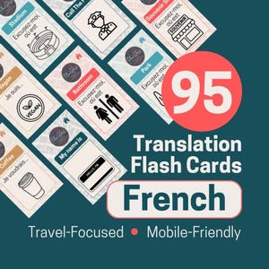 FRENCH Travel Translation Flash Cards – Digital & Printable | Curated Phrases for Travelers | Pronunciation | Cheat Sheet | Instant Download