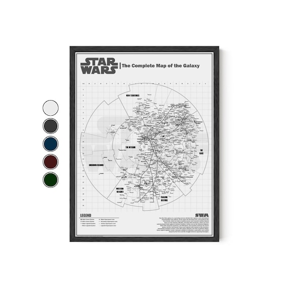 Póster del mapa galáctico de Star Wars: Mapa completo - Lámina de arte de ciencia ficción - España Póster del mapa galáctico de Star Wars: Mapa completo - Lámina de arte de ciencia ficción - España