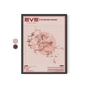 Eve Online kaartposter Minmatar Republiek, matte verticale poster, kunst aan de muur decor, sci-fi art print, geek cadeau, Eve online fan decor