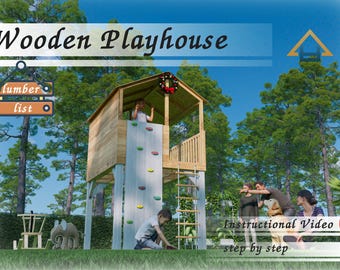 Plano de casa de juegos de madera "Montaña" / Diseño de casa de juegos para niños al aire libre / Proyecto familiar para el patio trasero