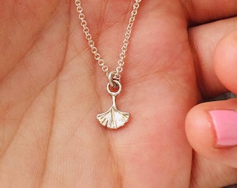 Tiny Ginkgo biloba leaf charm necklace, Sterling silver dainty choker necklace