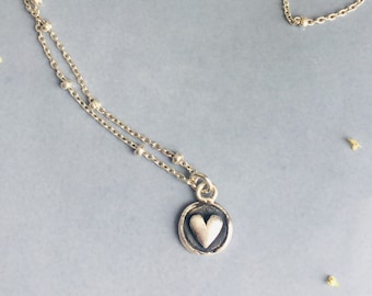 Dainty heart necklace gift for mom, Heart choker best friend gift, Sterling silver heart pendant necklace sister gift