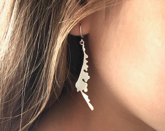 Sterling silver leaf earrings long, boho earrings, nature inspired jewelry