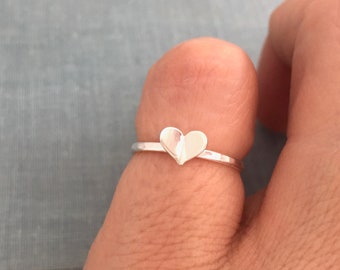 Love heart ring sterling silver 925, dainty heart stacking ring