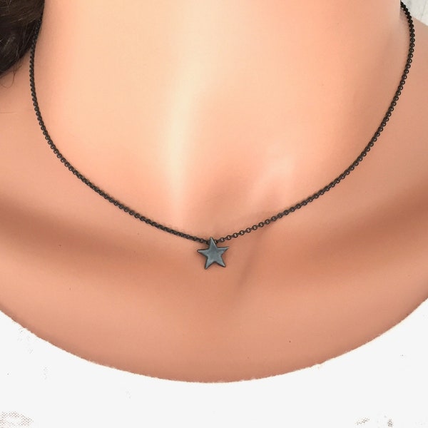 Black star necklace sterling silver oxidized for women