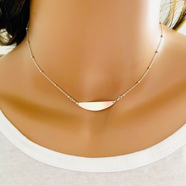 Halbkreis Kurve Bar Halskette aus Sterling Silber zum Valentinstag Geschenk für Frau Geometrische Moderne Schmuck.