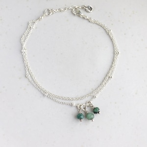 Dainty emerald bracelet or Anklet, 925 sterling silver, Gift for women, Double chain bracelet adjustable, Emerald birthstone, Birthday gift image 1