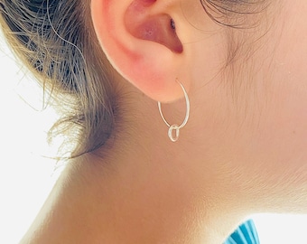 Sterling silver double hoop earrings, Two circle earrings, Simple minimal hoop earrings, Small hoop earrings, Gift for her