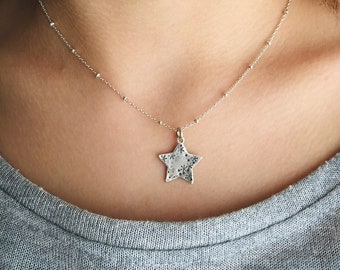 Sterling silver star pendant, Large star necklace, Friend gift necklace for women, handmade jewelry, aniversary gift