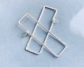 Sterling silver rectangle earrings geometric, Rectangular earrings modern, Rectangle hoops lightweight, Wire dangle earrings, Gift for women