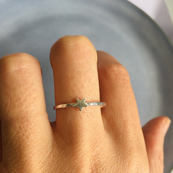 Tiny star ring, Thin silver ring, Best friend rings, Sterling silver stacking ring, Gift for her