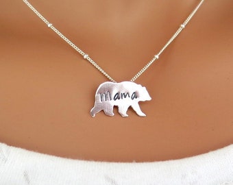 Mama bear, Gift for mom, Birthday gift, Sterling silver mama bear necklace, Engraved necklace, Personalized gift, Mothers day gift, For mom