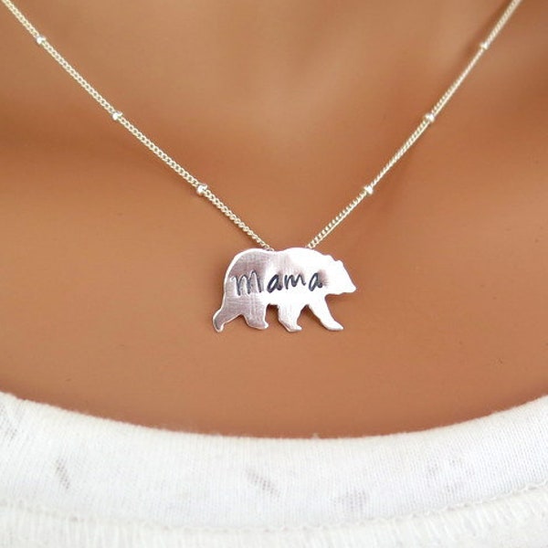 Mama bear, Gift for mom, Birthday gift, Sterling silver mama bear necklace, Engraved necklace, Personalized gift, Mothers day gift, For mom
