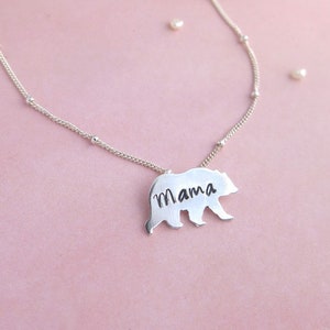 Mama bear sterling silver necklace, mothers day gift, gifts for mom, wife gift, baby shower gift, mom necklace, bear necklace, new mom gift image 1