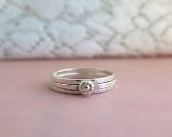 Bague empilable en argent sterling, ensemble de bagues Boho, cadeau pour elle, cadeau femme, cadeau petite amie, bague fleur, ensemble de bagues en argent, bague minimaliste