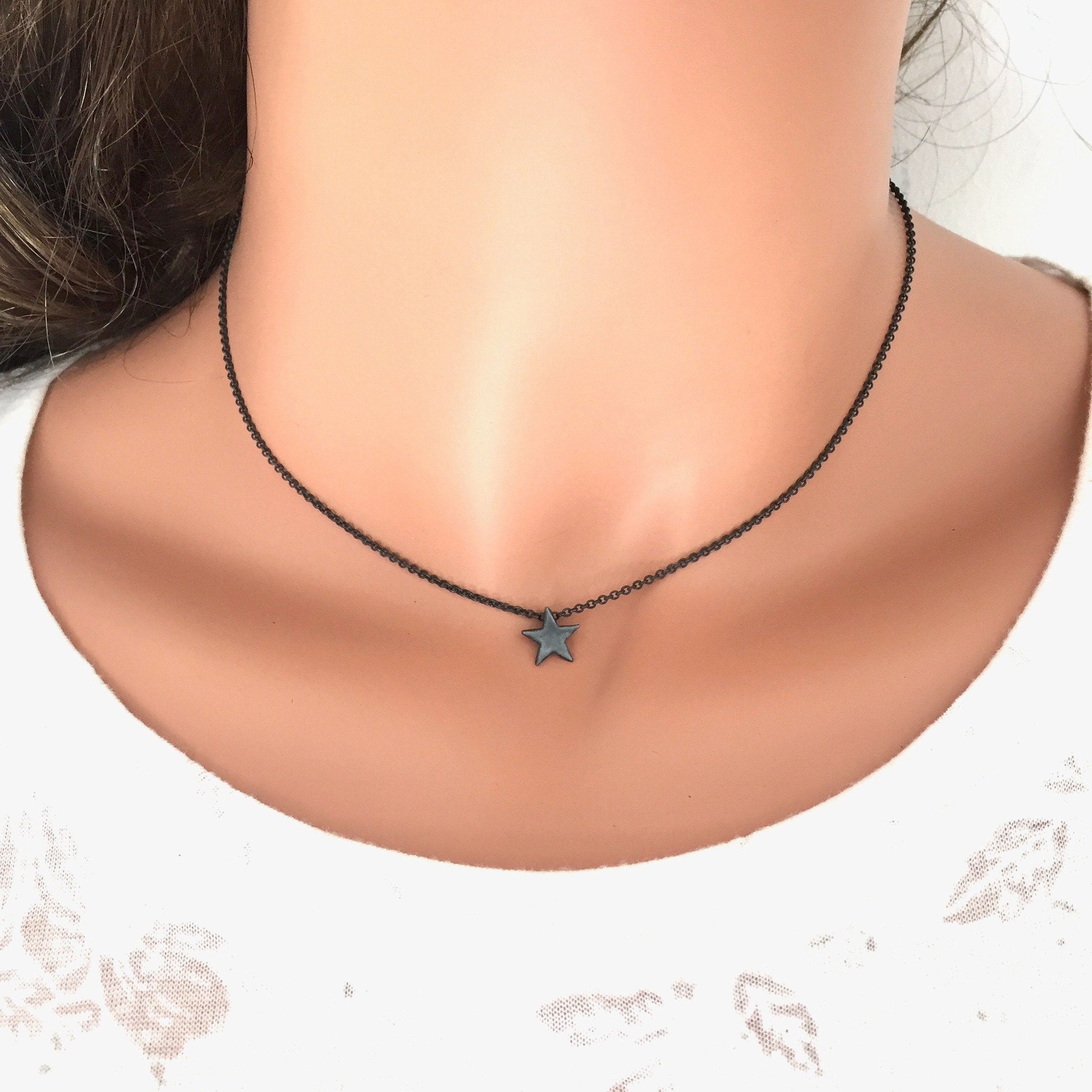 Black Star Necklace Sterling Silver Oxidized for Women Etsy