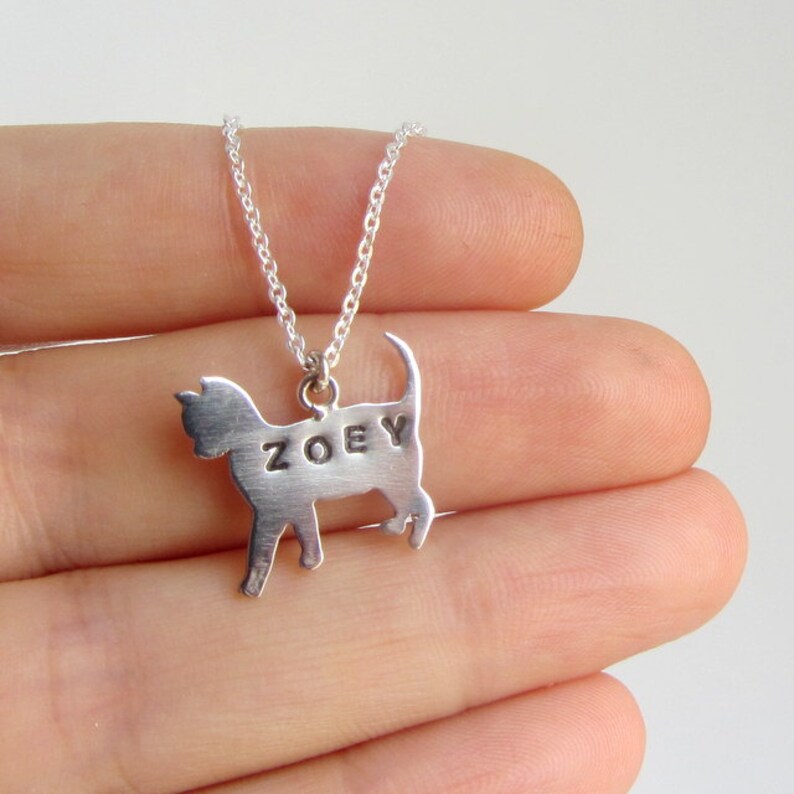 Custom name sterling silver cat necklace personalized gift | Etsy