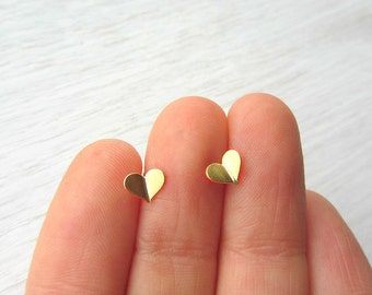 Tiny heart gold earrings -  small post earrings -  heart studs gold -  sterling silver - minimalist earrings - gift for her