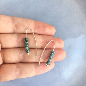 Beaded quartz threader arc earrings, Sterling silver earrings with green quartz gemstones, Open hoop earrings, Wishbone earring gift for her image 7