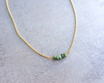 Emerald green gemstone necklace, St Patrick's day, gifts for her, gold chain simple necklace, dainty jewelry, May Birthstone Necklace