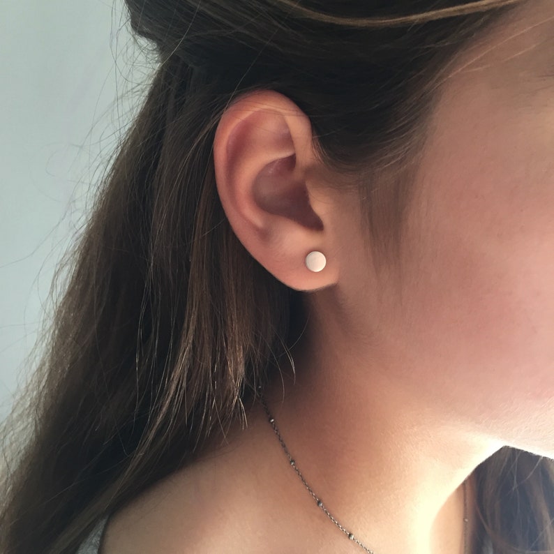 Dot stud earrings, Round circle stud earrings in sterling silver, Male earrings, minimalist unisex stud earrings image 5