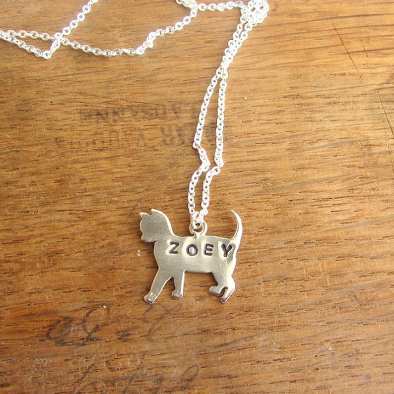 Custom Cat Necklace Custom Name Necklace. Sterling Silver Cat Etsy