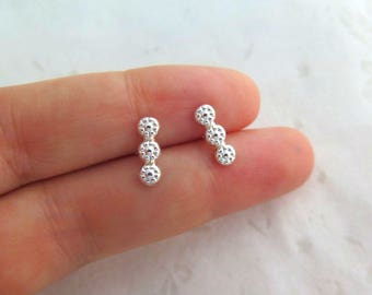 Silver bar earrings, Line earrings, Bar studs, Flower studs, Line posts, Flower earrings, Bar stud earrings, Gift for her, Christmas gift,